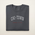 Chicago Basketball Embroidered Crewneck — Chi-Town in Dark Heather, flat lay