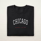 Chicago Basketball Embroidered Crewneck — Chicago Arch in Black, flat lay