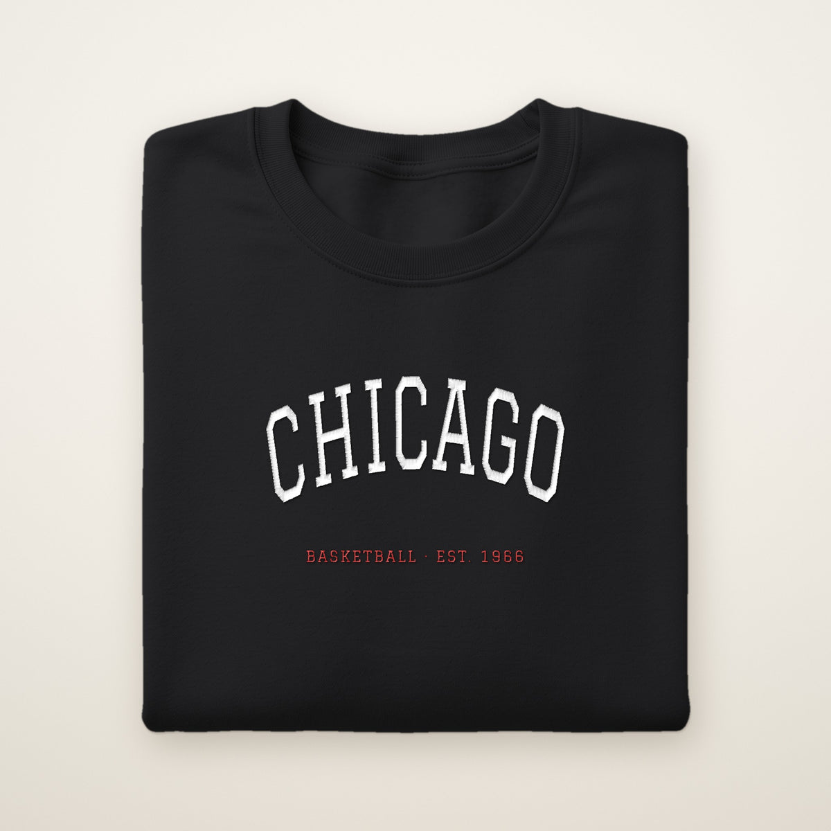 Chicago Basketball Embroidered Crewneck — Chicago Arch in Black, flat lay