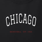 Close-up of the white & red satin-stitch Chicago Arch embroidery