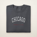 Chicago Basketball Embroidered Crewneck — Chicago Arch in Dark Heather, flat lay