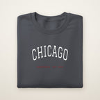 Chicago Basketball Embroidered Crewneck — Chicago Arch in Dark Heather, flat lay
