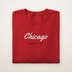 Chicago Basketball Embroidered Crewneck — Chicago Script in Red, flat lay