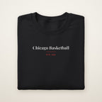 Chicago Basketball Embroidered Crewneck — Classic Serif in Black, flat lay