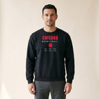 Model wearing the Chicago Basketball Crewneck — Retro 90s in Black