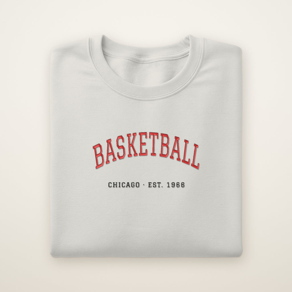 Chicago Basketball Embroidered Crewneck — Est. 1966 in Ash, flat lay