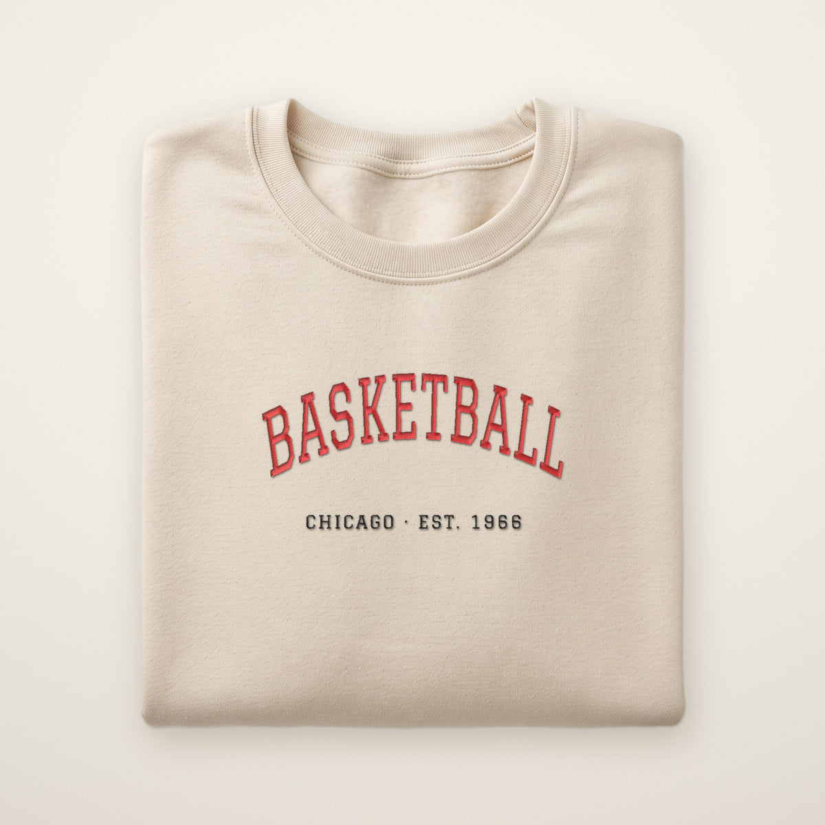 Chicago Basketball Embroidered Crewneck — Est. 1966 in Sand, flat lay
