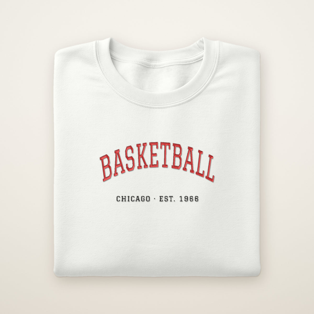 Chicago Basketball Embroidered Crewneck — Est. 1966 in White, flat lay