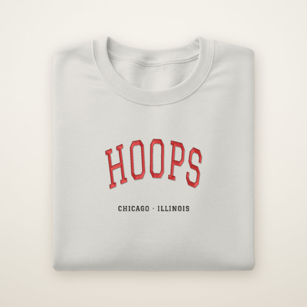 Chicago Basketball Embroidered Crewneck — Hoops in Ash, flat lay