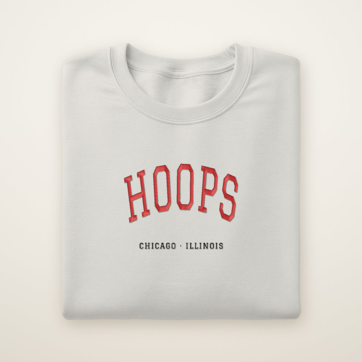 Chicago Basketball Embroidered Crewneck — Hoops in Ash, flat lay