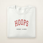 Chicago Basketball Embroidered Crewneck — Hoops in White, flat lay