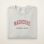 Chicago Basketball Embroidered Crewneck — Madhouse on Madison in Ash, flat lay