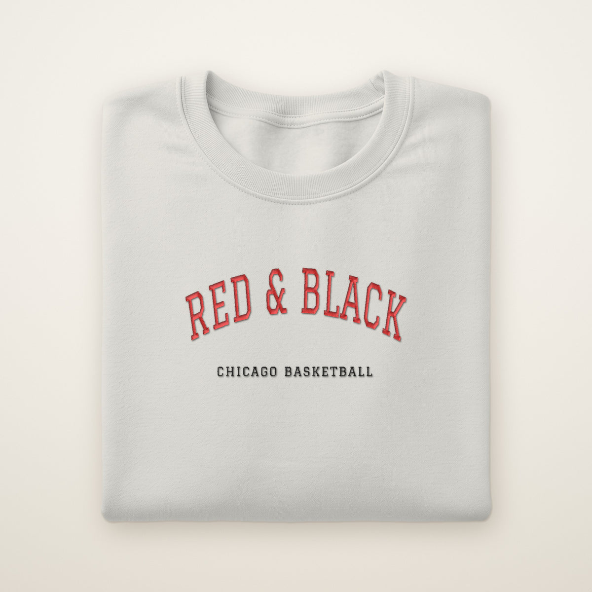 Chicago Basketball Embroidered Crewneck — Red & Black in Ash, flat lay