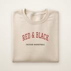 Chicago Basketball Embroidered Crewneck — Red & Black in Sand, flat lay