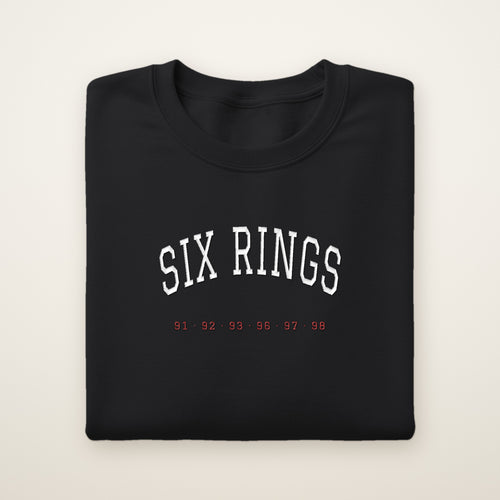 Chicago Basketball Embroidered Crewneck — Six Rings in Black, flat lay
