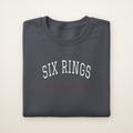 Chicago Basketball Embroidered Crewneck — Six Rings in Dark Heather, flat lay