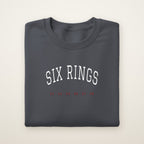 Chicago Basketball Embroidered Crewneck — Six Rings in Dark Heather, flat lay