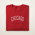 Chicago Basketball Embroidered Crewneck — Title Years in Red, flat lay