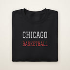 Chicago Basketball Embroidered Crewneck — Varsity in Black, flat lay