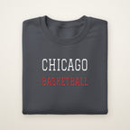 Chicago Basketball Embroidered Crewneck — Varsity in Dark Heather, flat lay