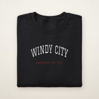 Chicago Basketball Embroidered Crewneck — Windy City in Black, flat lay