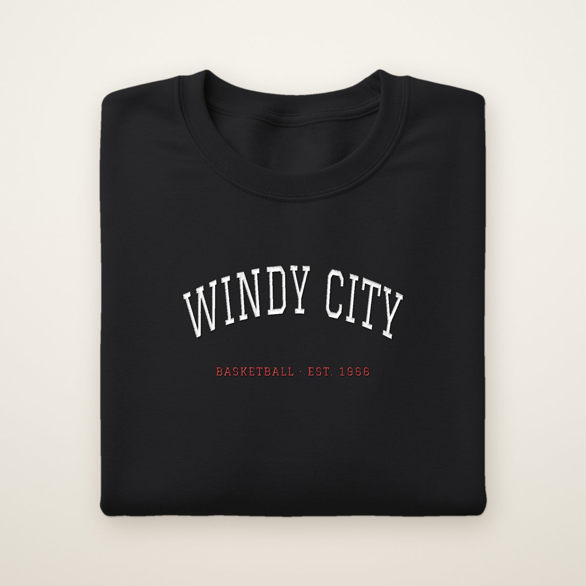 Chicago Basketball Embroidered Crewneck — Windy City in Black, flat lay
