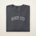 Chicago Basketball Embroidered Crewneck — Windy City in Dark Heather, flat lay