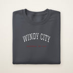 Chicago Basketball Embroidered Crewneck — Windy City in Dark Heather, flat lay