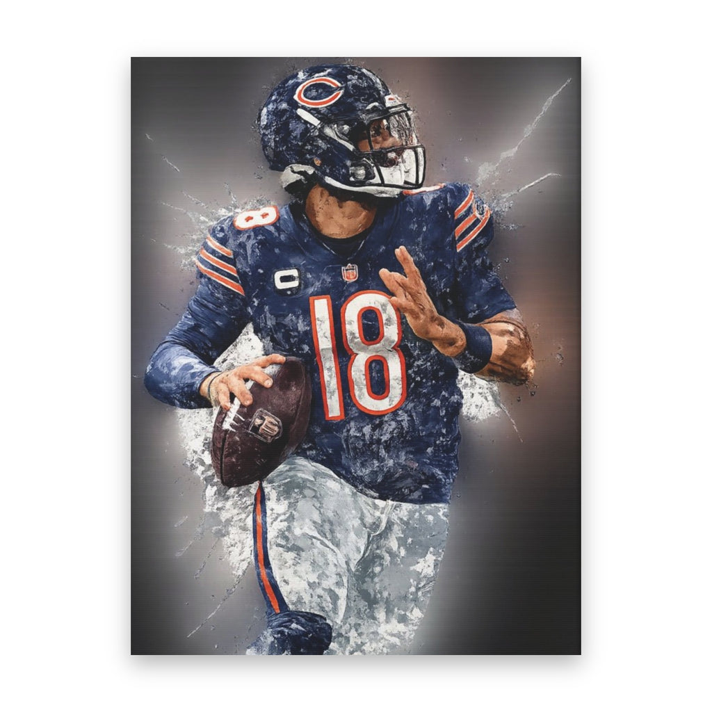 Chicago Bears Caleb Williams Canvas Wall Art | Vertical straight-on view