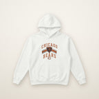 Chicago Bears Retro Arch Hoodie in White, flat lay on ivory