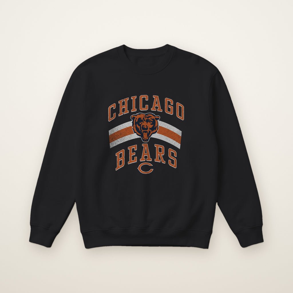 Chicago Bears Retro Crewneck in Black, flat lay on ivory