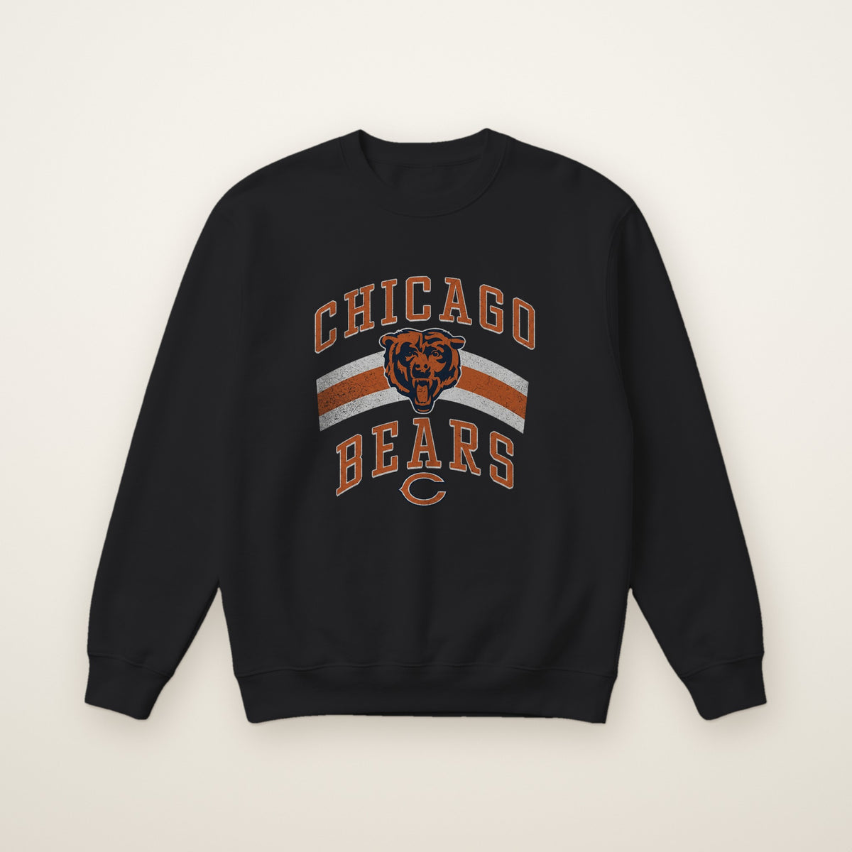 Chicago Bears Retro Crewneck in Black, flat lay on ivory