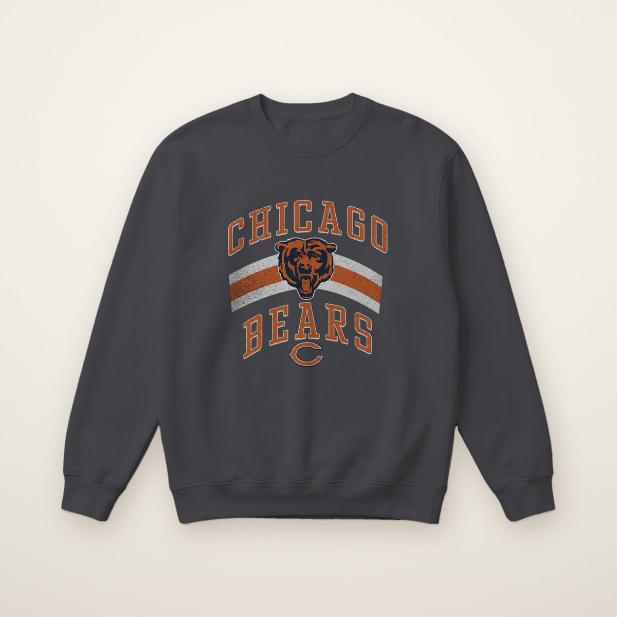 Chicago Bears Retro Crewneck in Dark Heather, flat lay on ivory