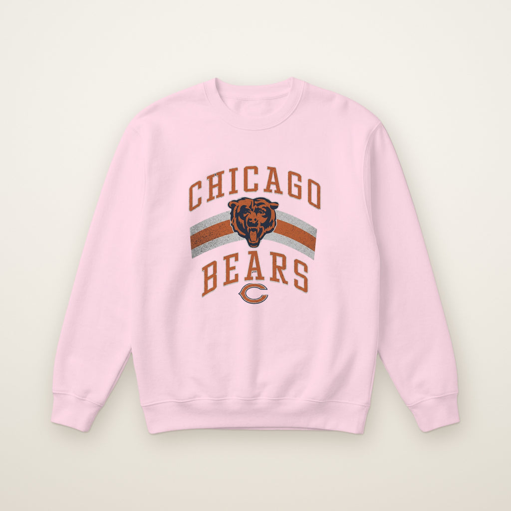 Chicago Bears Retro Crewneck in Light Pink, flat lay on ivory