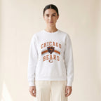 Model wearing the Chicago Bears Retro Crewneck in White