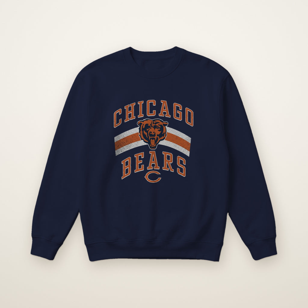 Chicago Bears Retro Crewneck in Navy, flat lay on ivory
