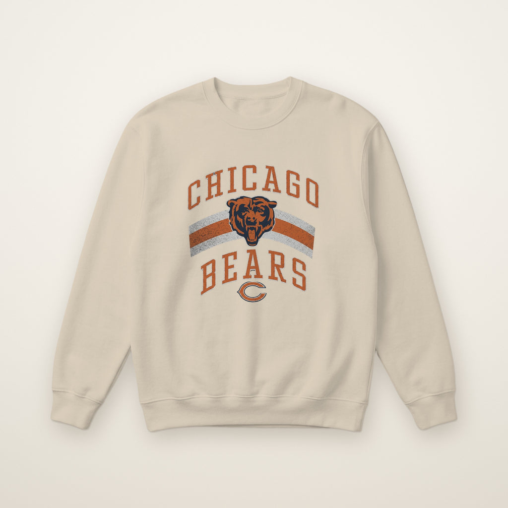 Chicago Bears Retro Crewneck in Sand, flat lay on ivory