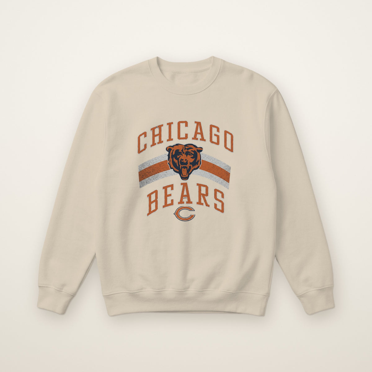 Chicago Bears Retro Crewneck in Sand, flat lay on ivory