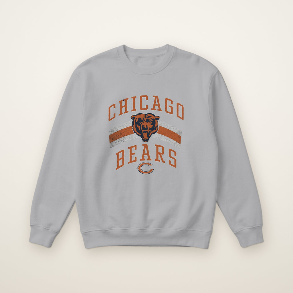 Chicago Bears Retro Crewneck in Sport Grey, flat lay on ivory