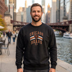 Chicago Bears Retro Crewneck Sweatshirt — black crewneck on men's model