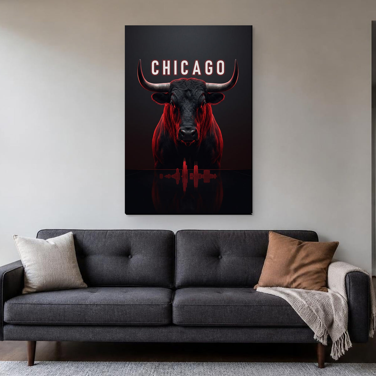 Madhouse on Madison Canvas on a living room wall