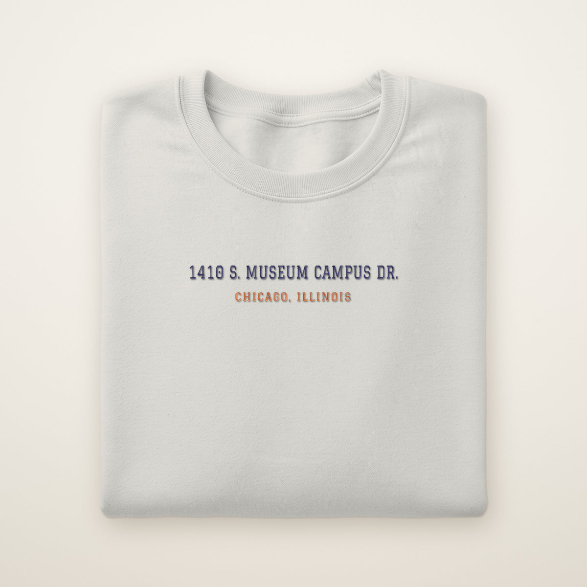 Chicago Football Embroidered Crewneck — 1410 S. Museum Campus Dr. in Ash, flat lay