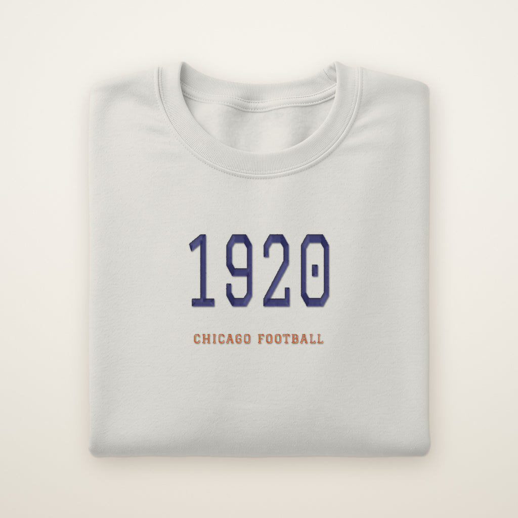 Chicago Football Embroidered Crewneck — 1920 in Ash, flat lay