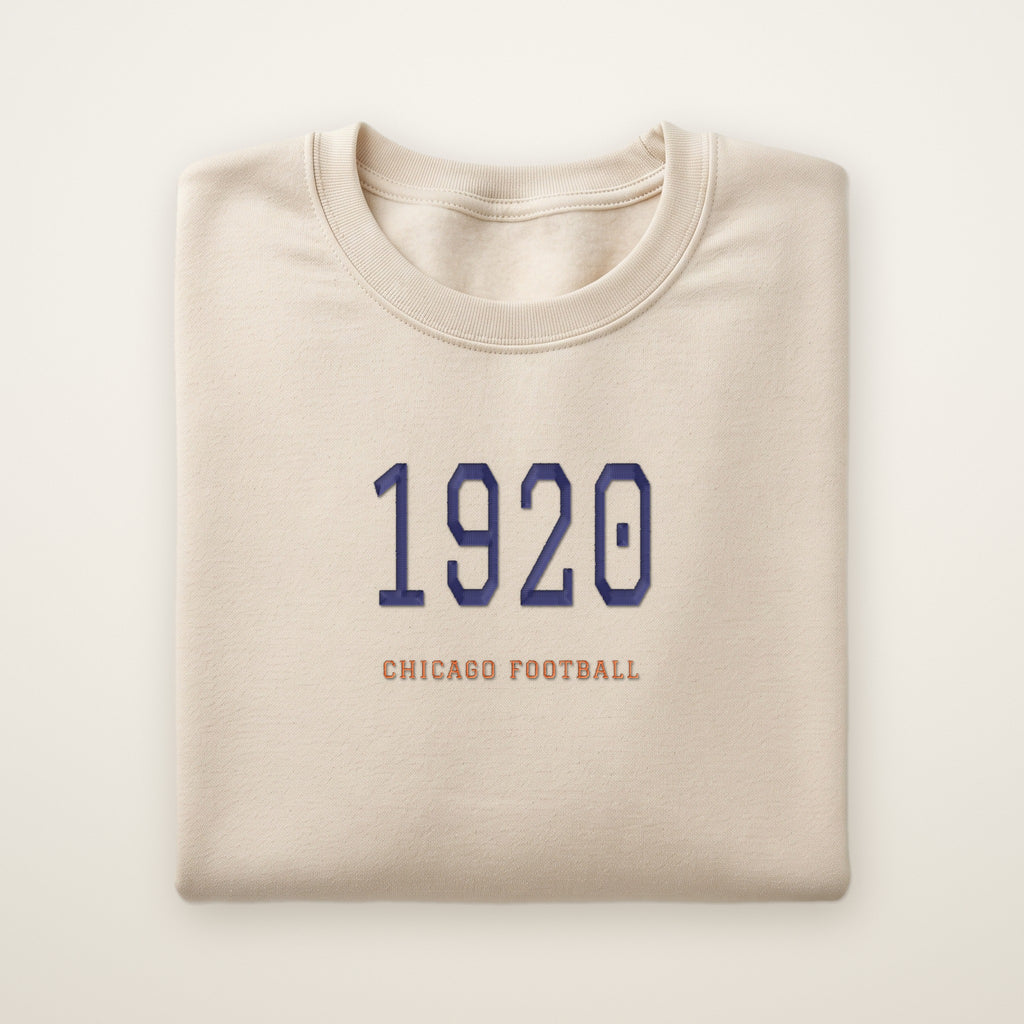 Chicago Football Embroidered Crewneck — 1920 in Sand, flat lay
