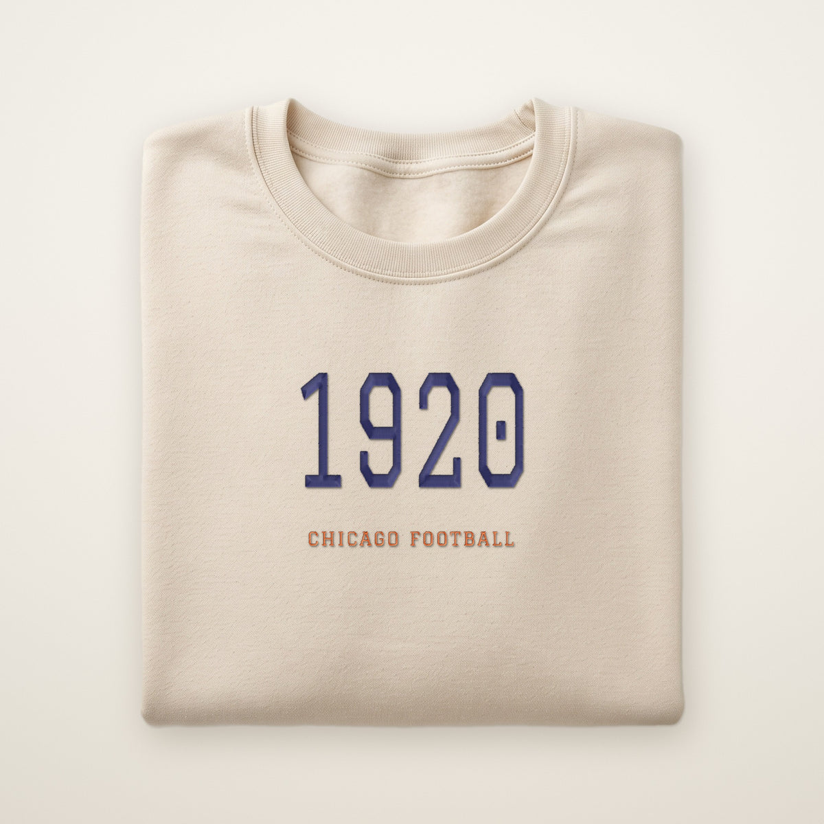 Chicago Football Embroidered Crewneck — 1920 in Sand, flat lay