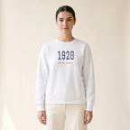 Model wearing the Chicago Football 1920 embroidered crewneck