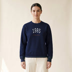 Model wearing the Chicago Football 1985 embroidered crewneck