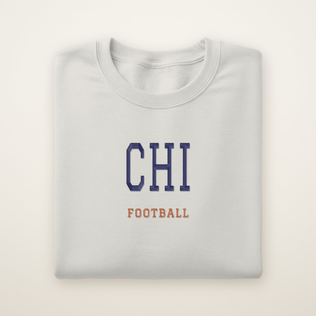 Chicago Football Embroidered Crewneck — CHI in Ash, flat lay