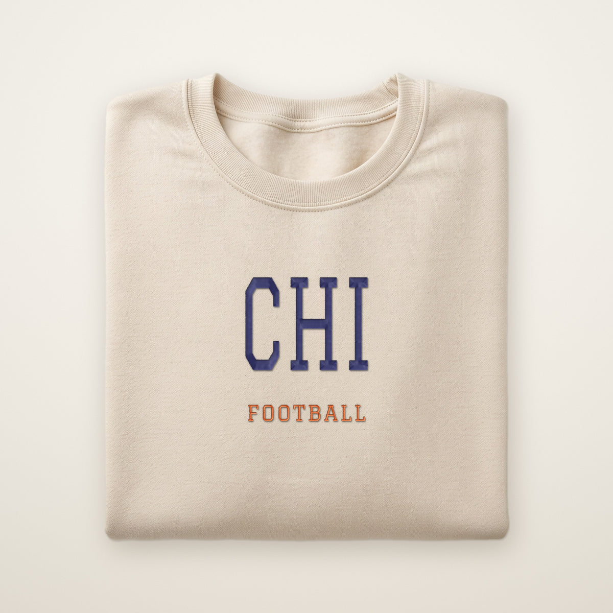 Chicago Football Embroidered Crewneck — CHI in Sand, flat lay