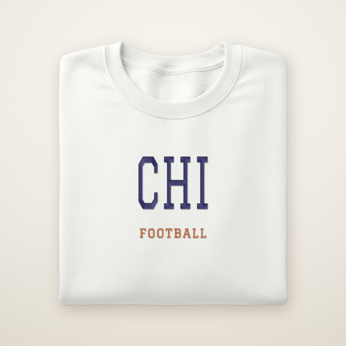 Chicago Football Embroidered Crewneck — CHI in White, flat lay